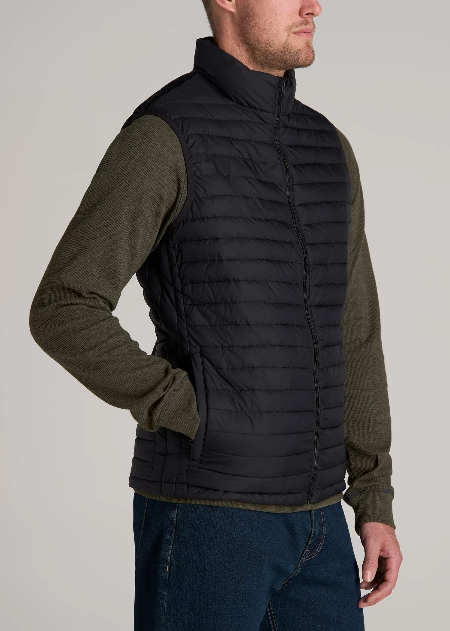 Tall Men's Packable Puffer Vest in Black