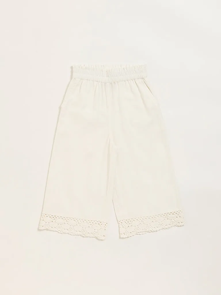 Utsa Kids Off-White Lace Trim Palazzos - (8 -14yrs)