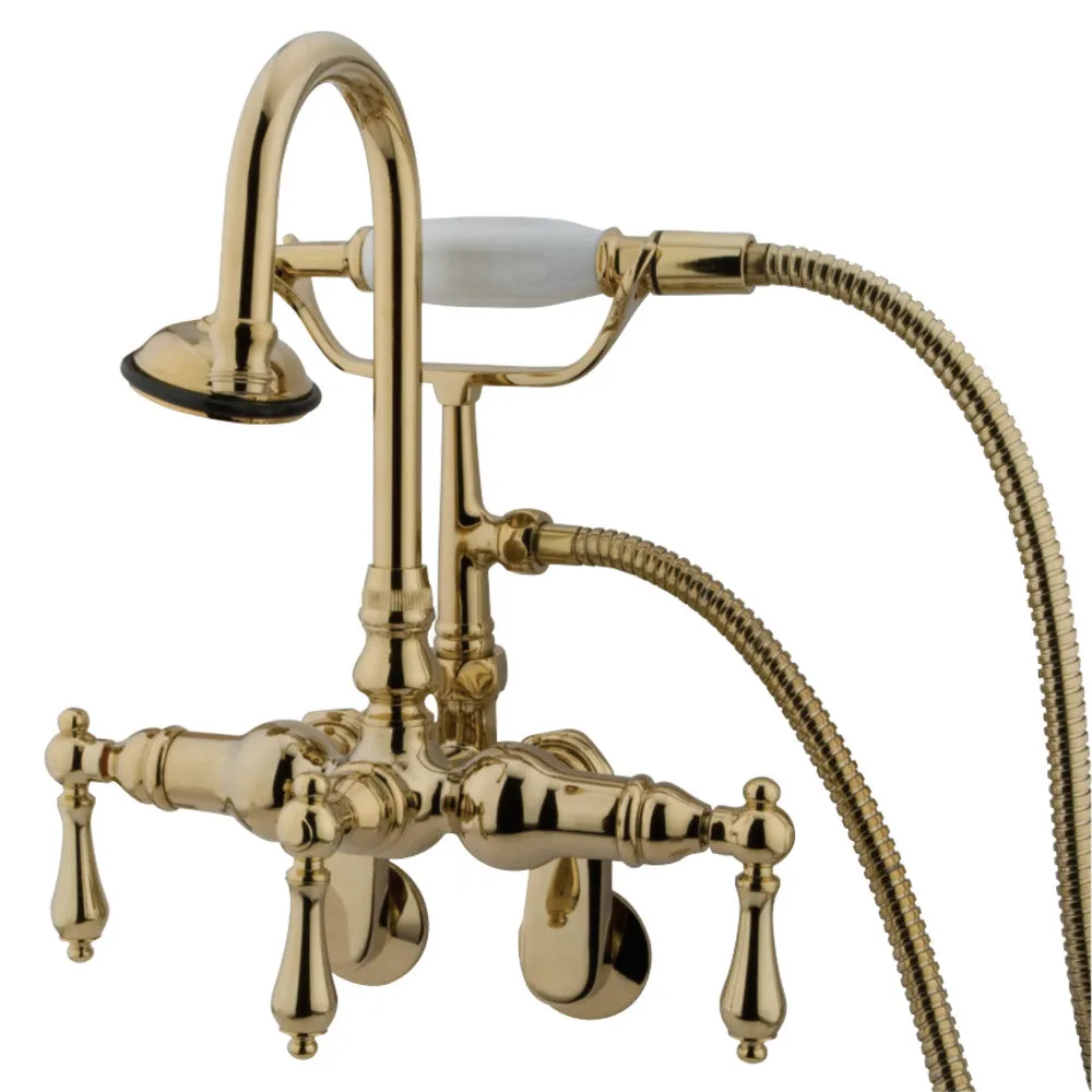 Vintage Adjustable Center Wall Mount Tub Faucet In 7.69 Spout Reach, Metal Handle