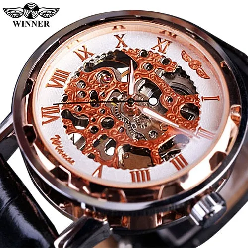 Winner Black Gold Male Clock Men Relogios Skeleton Watch