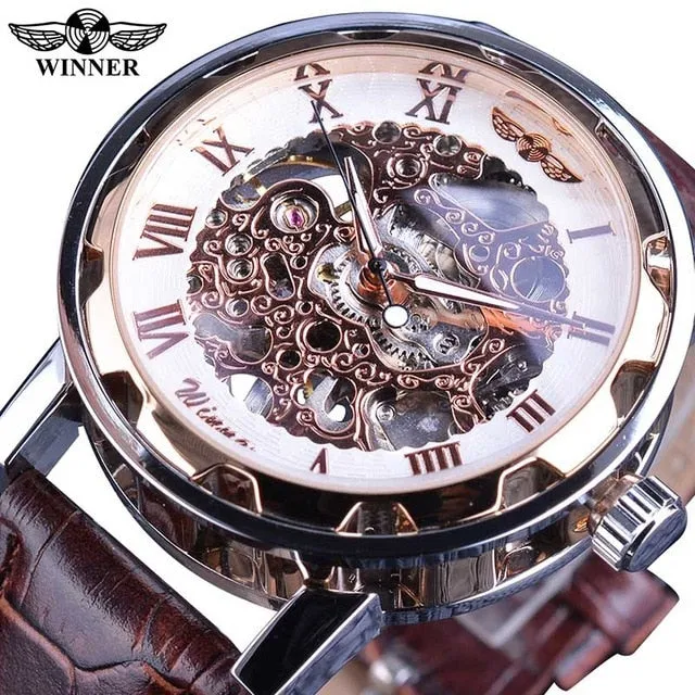 Winner Black Gold Male Clock Men Relogios Skeleton Watch