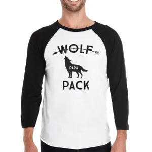 Wolf Pack Papa Mama Baby Mens Black And White Baseball Shirt